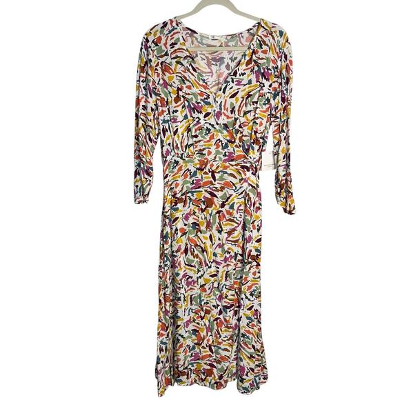 BeachLunchLounge Ruched Sleeve Wrap Midi Dress – Abstract Multi Size M (WPD5090) - Picture 1 of 10